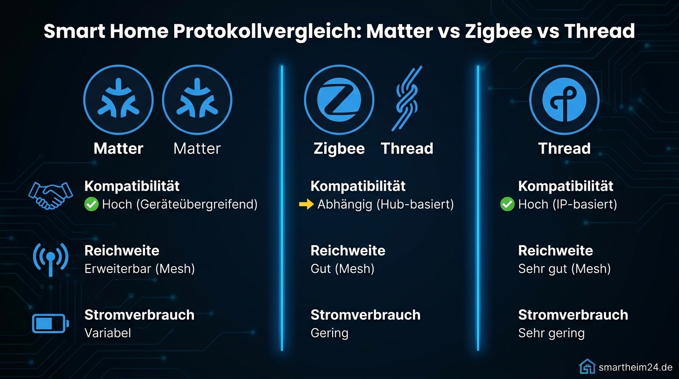Vergleich Matter vs Zigbee vs Thread: Smart Home Funkstandards