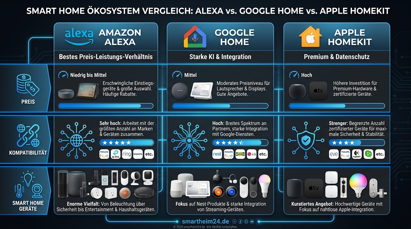 Vergleich Alexa vs Google Home vs Apple Home: Smart Home Ökosysteme