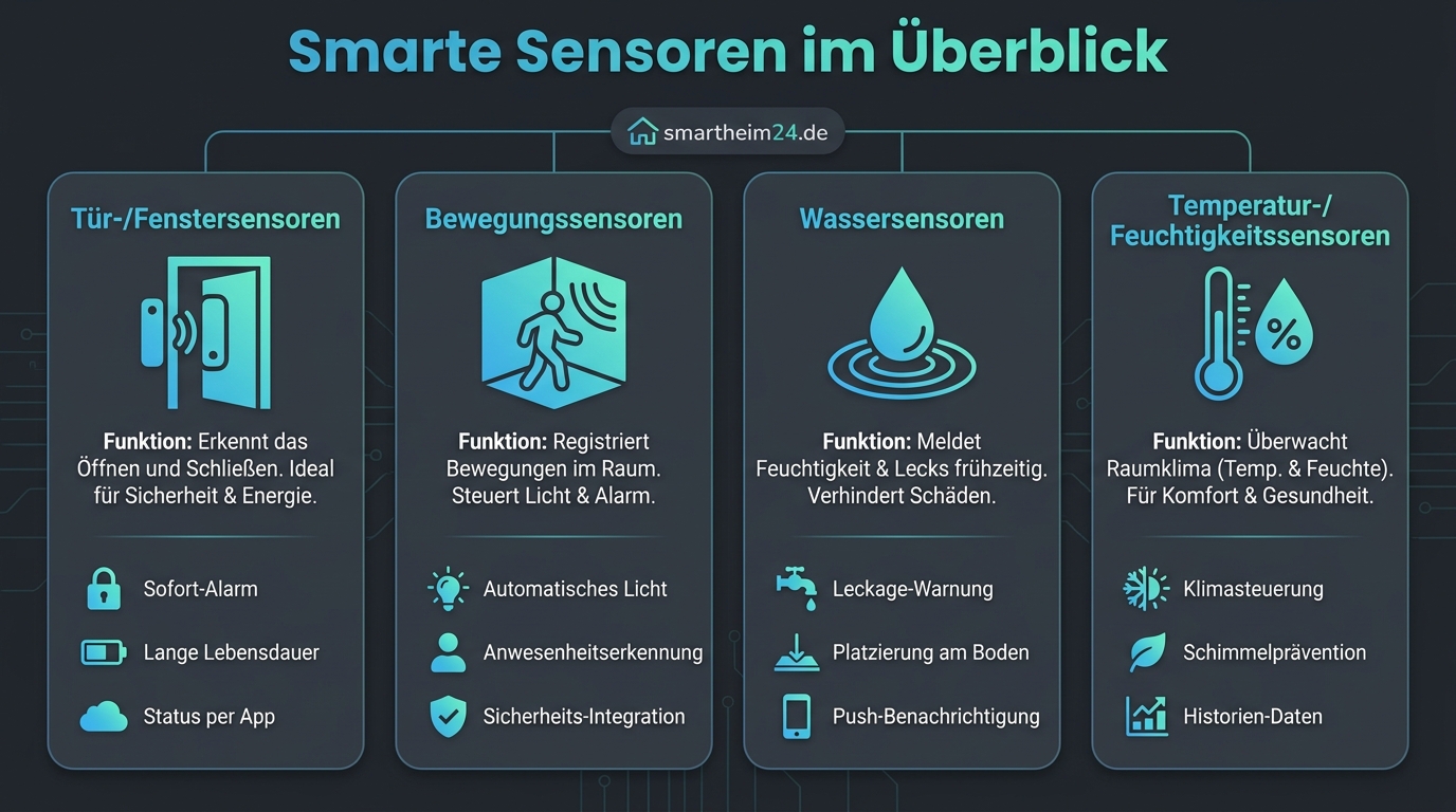 Smarte Sensoren im Überblick: Tür, Fenster, Bewegung, Wasser